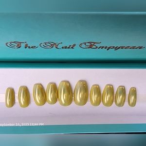 Press on nails. Hand painted in yellow hologram